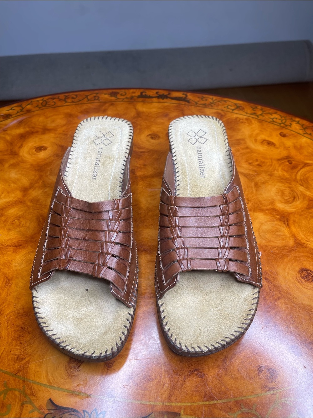 Naturalizer Brown Woven Leather Slide Sandals